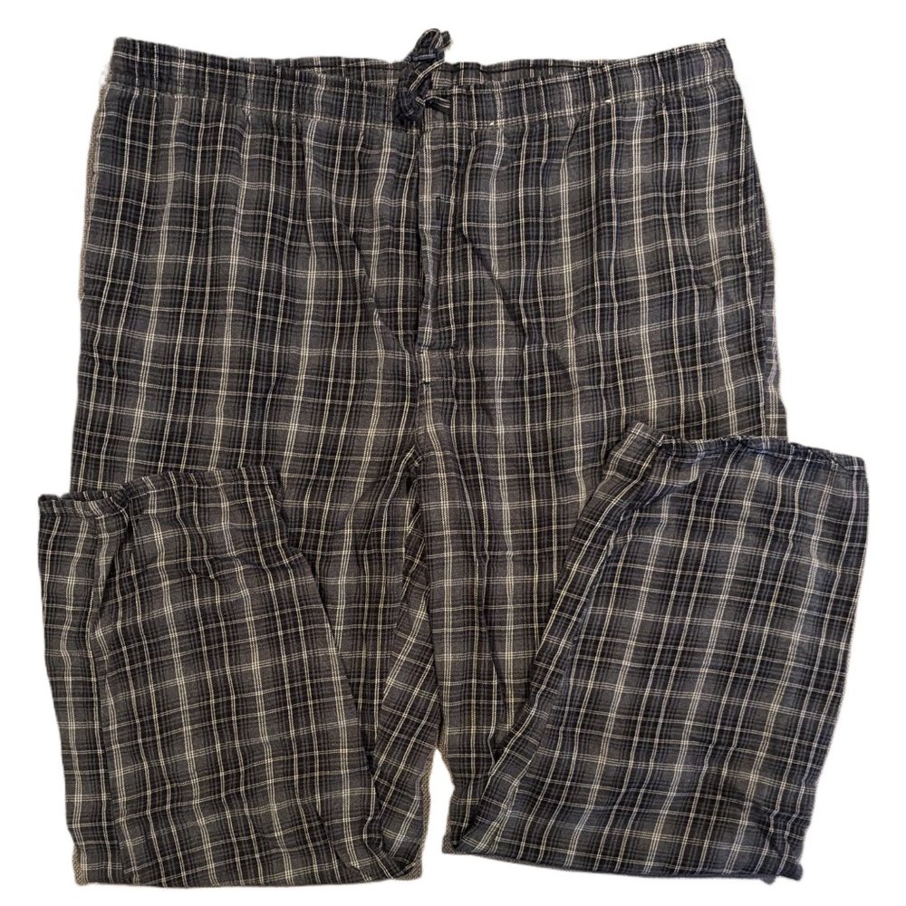 Stanford Essentials Men's L Gray Plaid Sleep Pants | Lounge Pants Button Up Fly